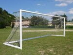 Coppia porte calcio in alluminio mobili, gomiti saldati, autoportanti, CERTIFICATE UNI-EN 748