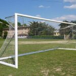 Coppia porte calcio in alluminio mobili, gomiti saldati, autoportanti, CERTIFICATE UNI-EN 748